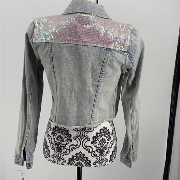 Sunset & Spring “Mermaid” Light Wash Sequin Denim Jacket, Size XS - Picture 13 of 13